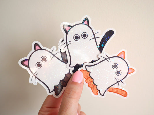 Sparkly Spooky Ghost Kitty Vinyl Stickers